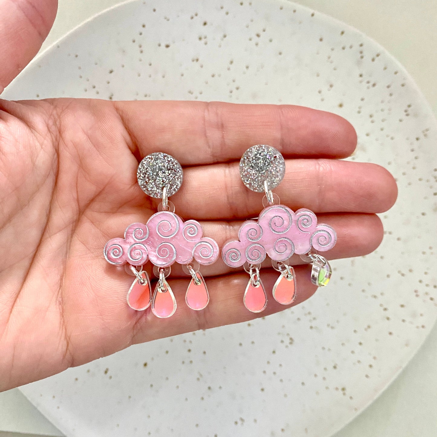 Rain Cloud Earrings - Light Pink