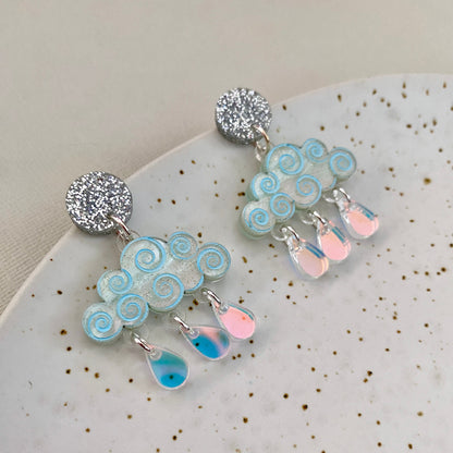 Rain Cloud Earrings - Light Blue