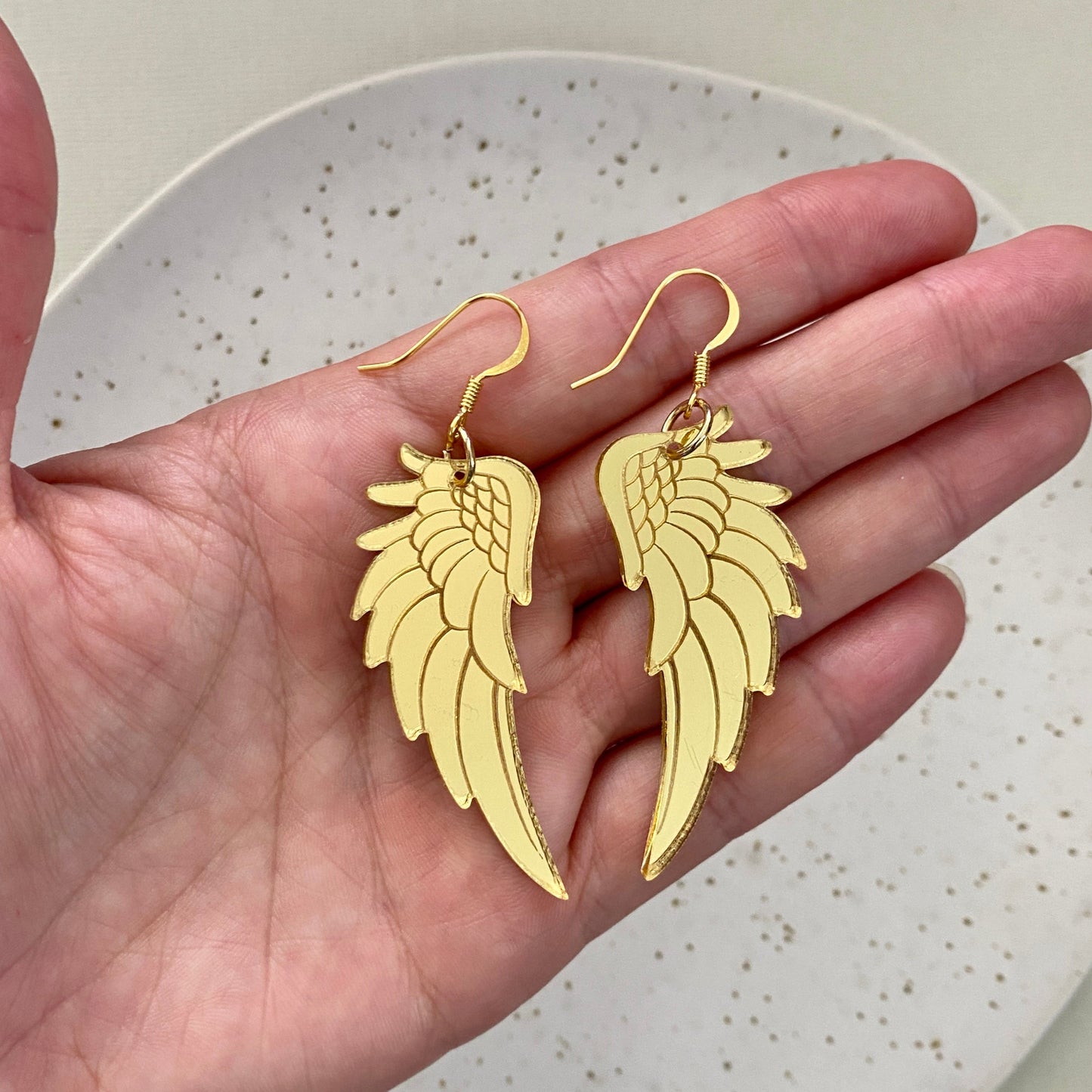 Angel Wing Drop Earrings - Gold Mirror