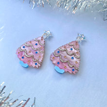 Load image into Gallery viewer, Pink Christmas Tree earrings

