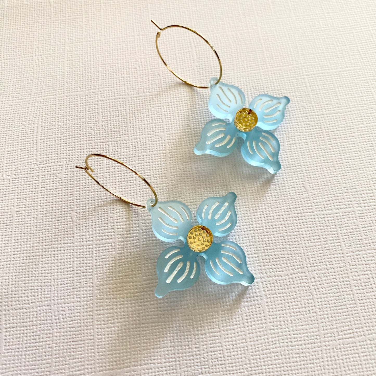 Flower Hoop earrings - Frosted Light Blue