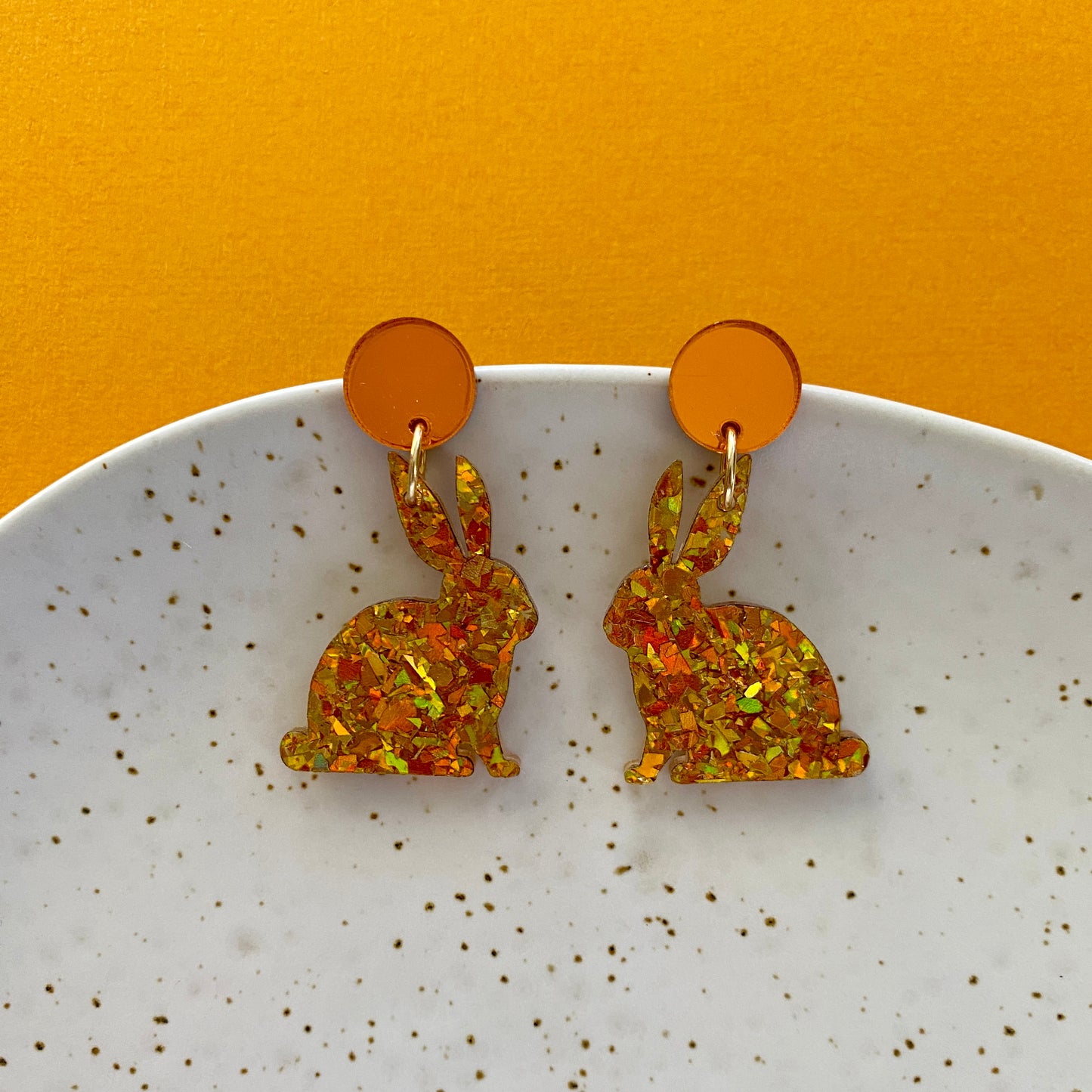 Bunny Glitter Earrings - Orange