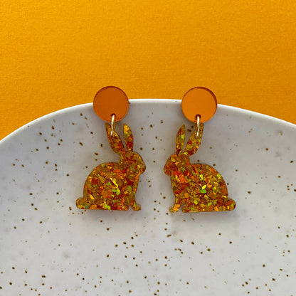 Bunny Glitter Earrings - Orange
