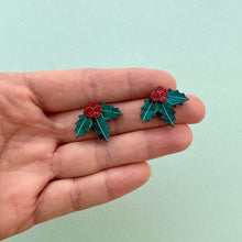 Load image into Gallery viewer, Christmas Holly Stud Earrings
