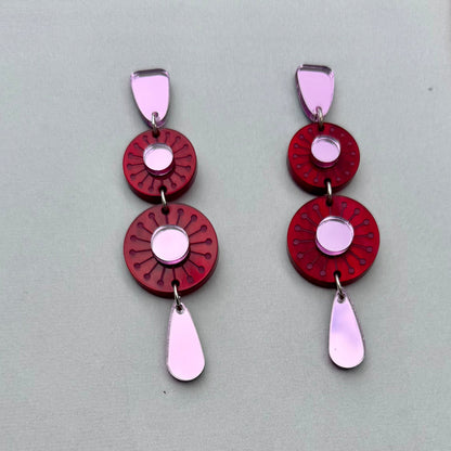 Sunburst Earrings - Red