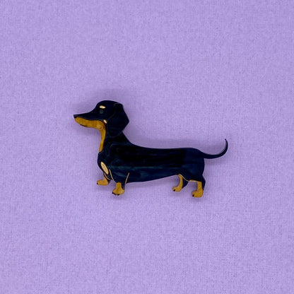 Dennis the Black and Tan Dachshund Brooch