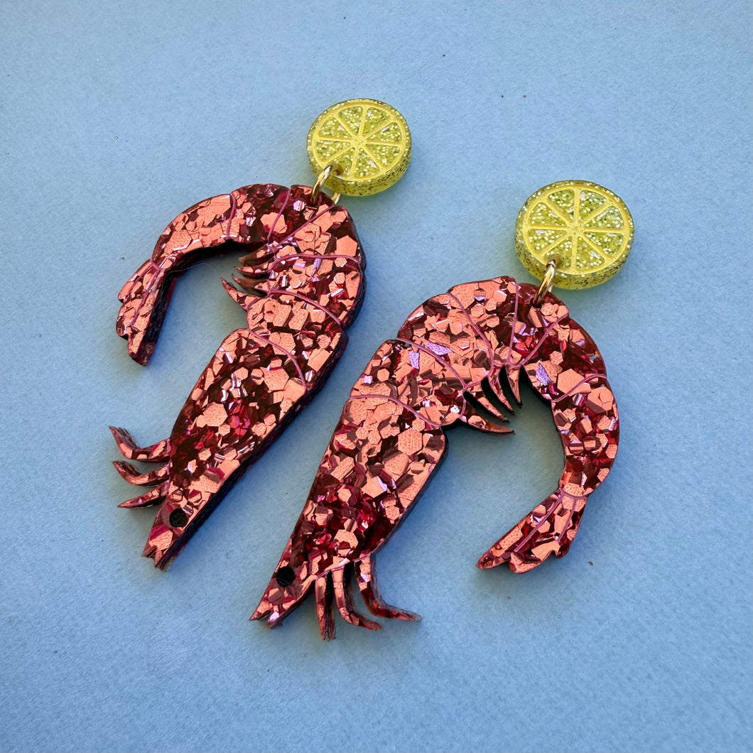 Prawn Statement Earrings - Pink Chunky Glitter