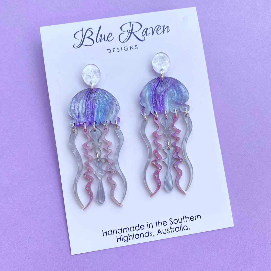 Giant Jellyfish statement earrings - Pale Blue/Purple