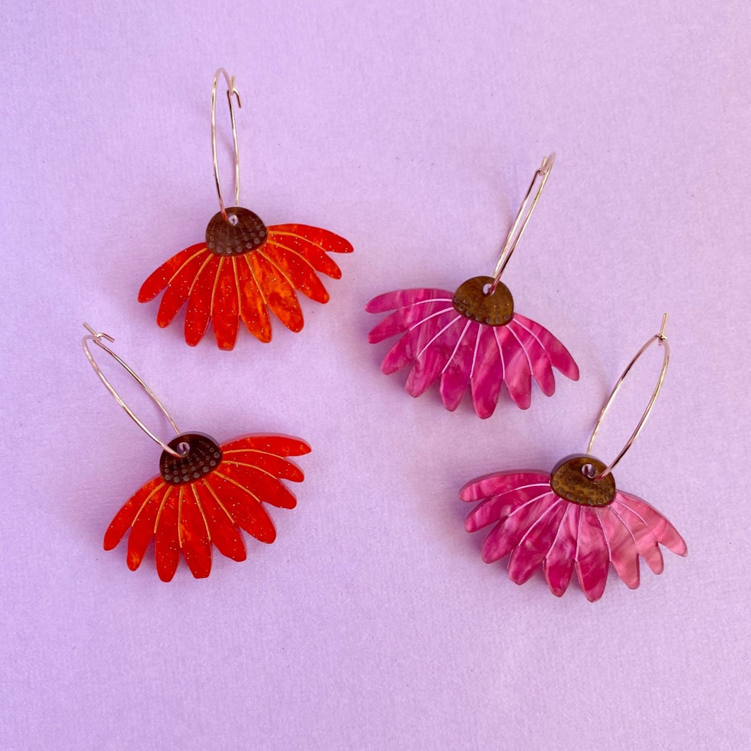 Echinacea hoop earrings