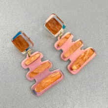 Load image into Gallery viewer, Abstract Step Earrings - Iridescent/Orange
