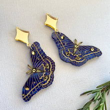 Load image into Gallery viewer, Blue moth butterfly earrings
