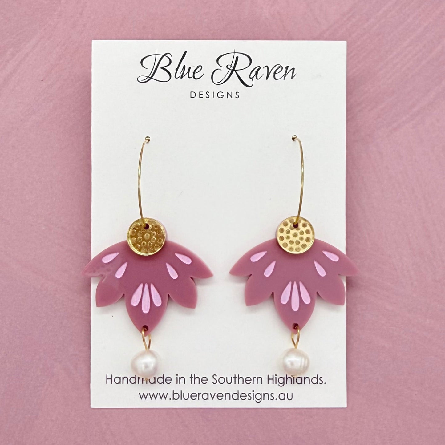 Lotus Pearl Earrings - Dusty Rose (large)