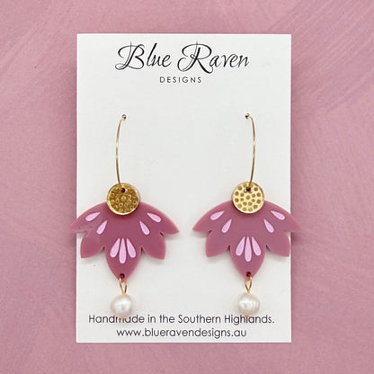 Lotus Pearl Earrings - Dusty Rose (large)