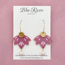 Load image into Gallery viewer, Lotus Pearl Earrings - Dusty Rose (large)
