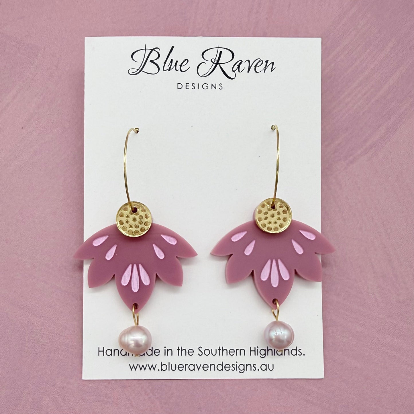Lotus Pearl Earrings - Dusty Rose (large)