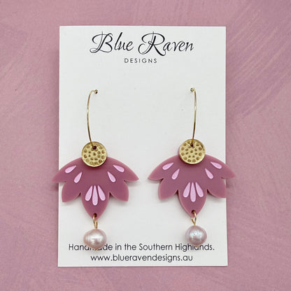 Lotus Pearl Earrings - Dusty Rose (large)