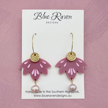Load image into Gallery viewer, Lotus Pearl Earrings - Dusty Rose (large)
