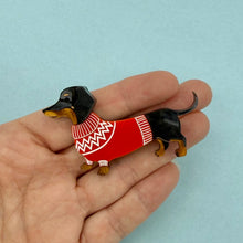 Load image into Gallery viewer, Dennis the Black &amp; Tan Dachshund Brooch
