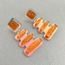 Load image into Gallery viewer, Abstract Step Earrings - Iridescent/Orange
