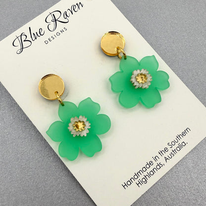 Cherry Blossom Earrings - Frosted Green