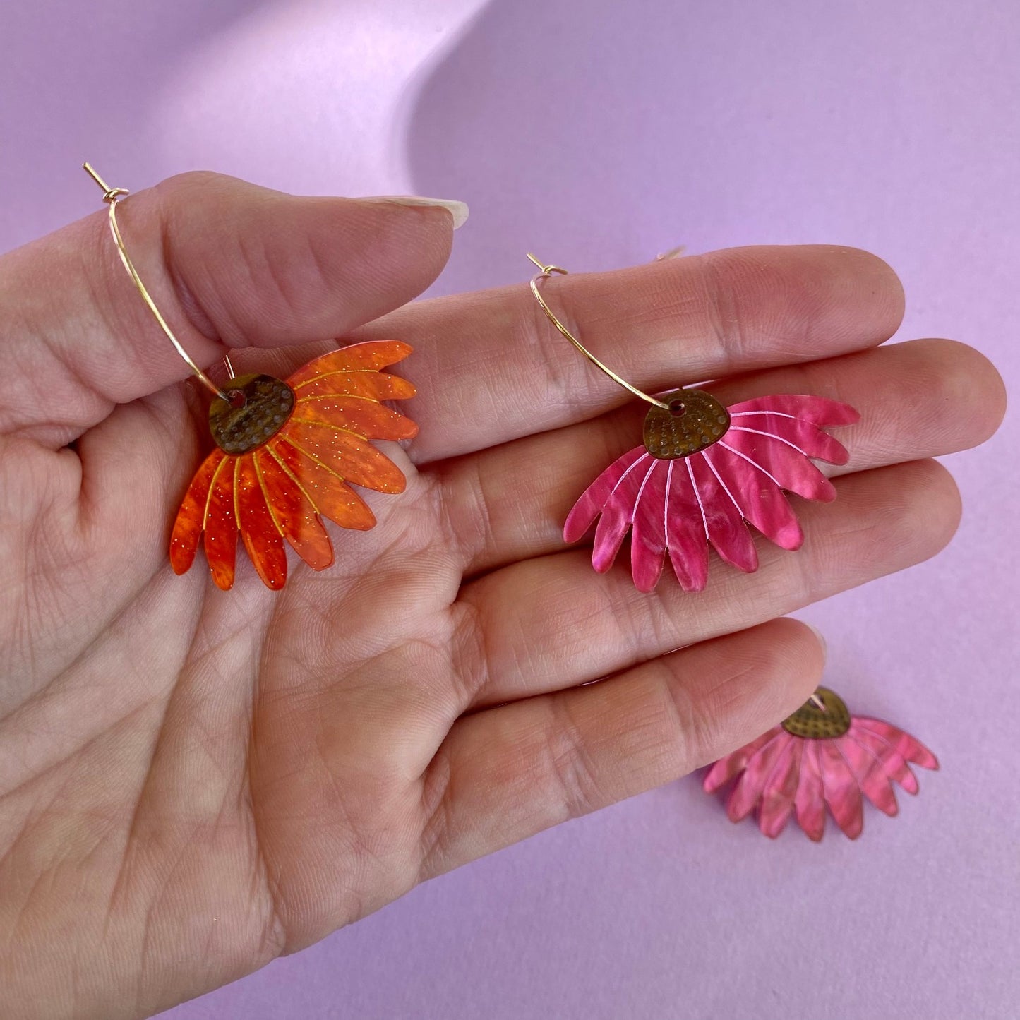 Echinacea hoop earrings