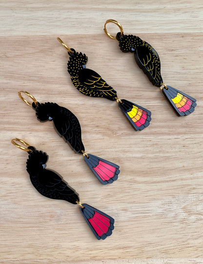 Red-Tailed Black Cockatoo Statement Earrings