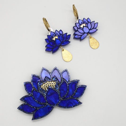 Preorder Blue Lotus Earrings - Dark