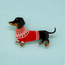 Load image into Gallery viewer, Dennis the Black &amp; Tan Dachshund Brooch
