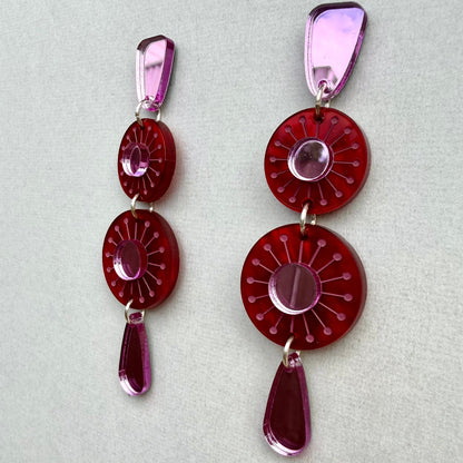 Sunburst Earrings - Red