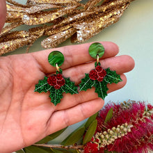 Load image into Gallery viewer, Christmas Holly Earrings - Glitter

