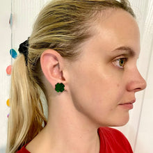 Load image into Gallery viewer, Four Leaf Clover studs - Green Marble (large)
