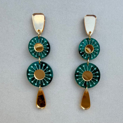 Sunburst Earrings - Forest Green