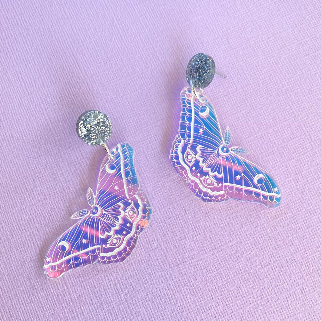 Iridescent Mystic Moth earrings