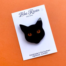 Load image into Gallery viewer, Black Cat Brooch - Orange Eyes
