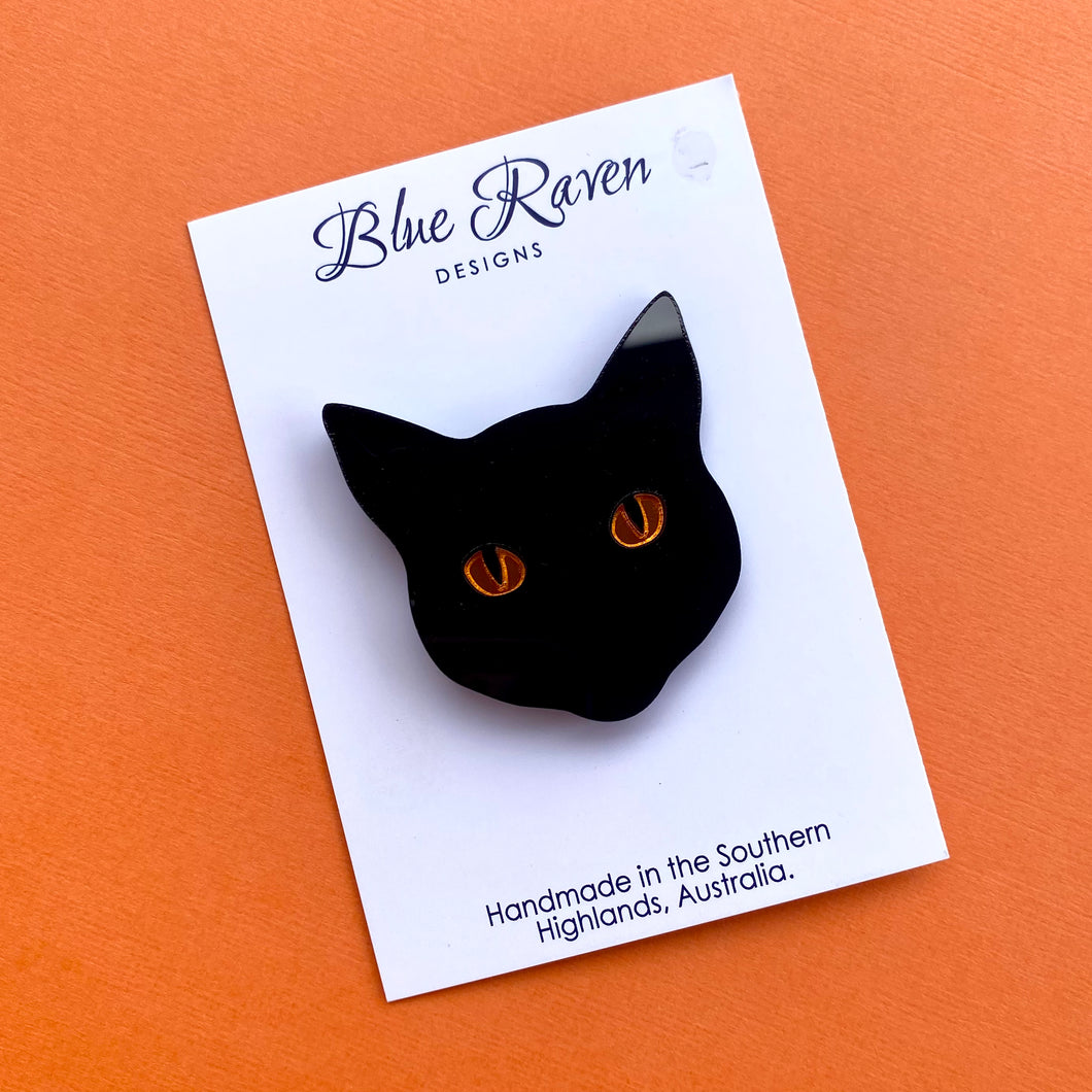 Black Cat Brooch - Orange Eyes