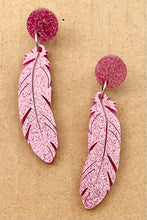 Load image into Gallery viewer, Feather earrings - Pink Glitter

