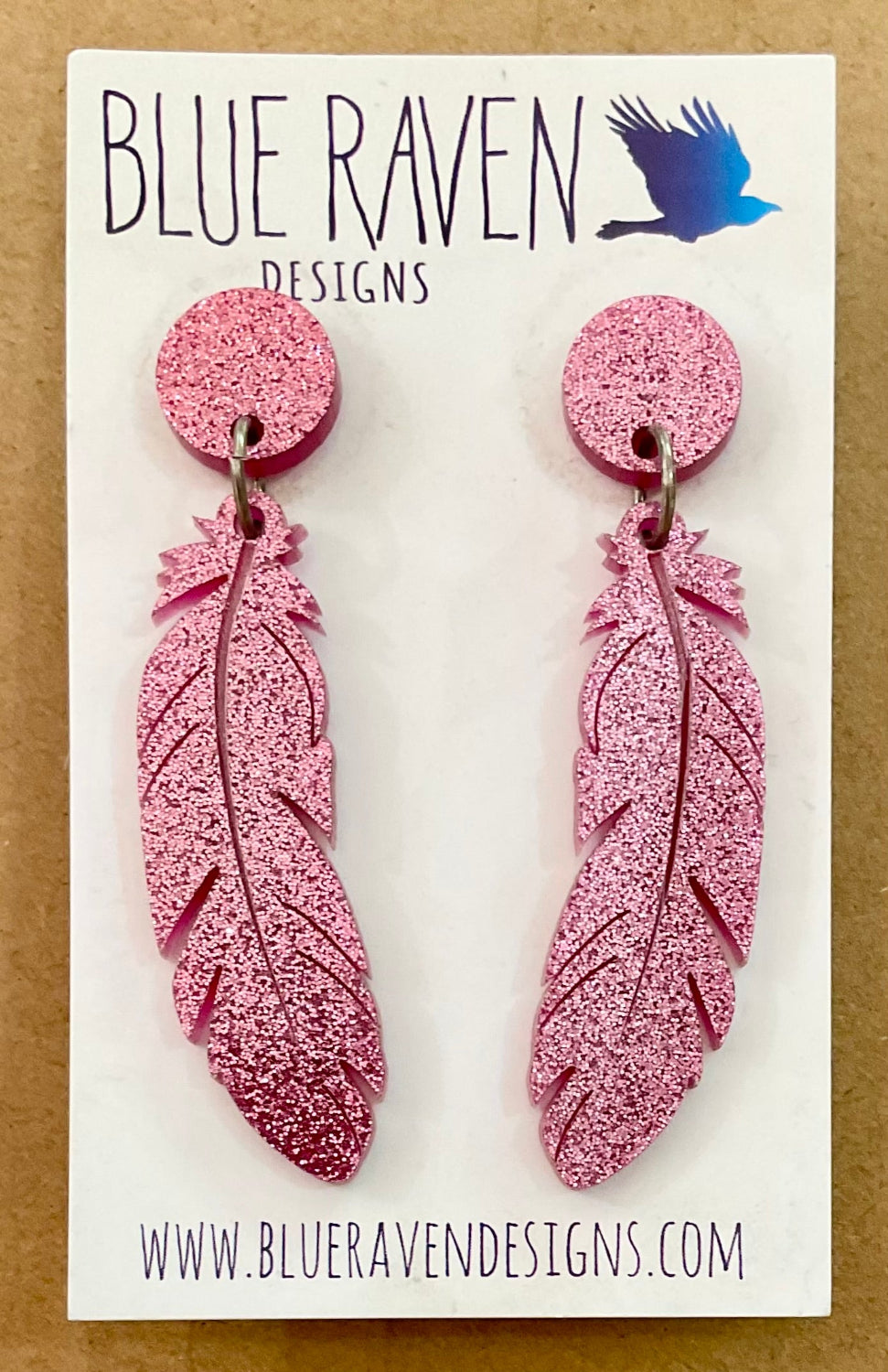 Feather earrings - Pink Glitter