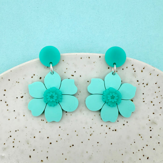 Vintage Flower Earrings - Aqua