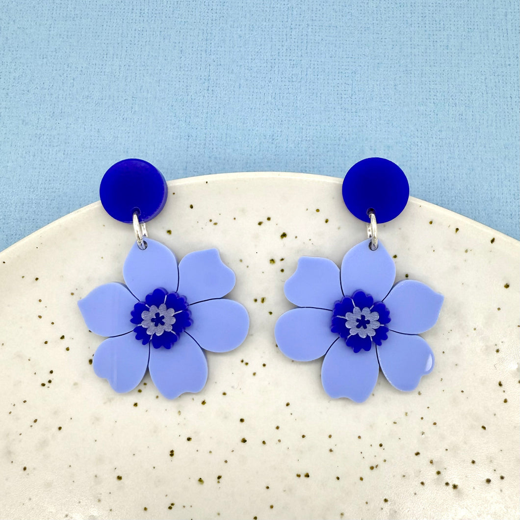 Vintage Flower Earrings - Blue