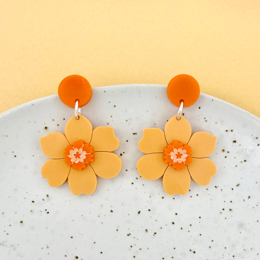 Vintage Flower Earrings - Orange