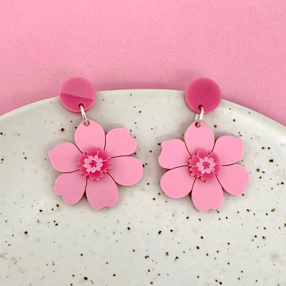 Vintage Flower Earrings - Pink
