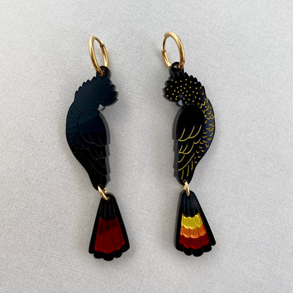 Red-Tailed Black Cockatoo Statement Earrings