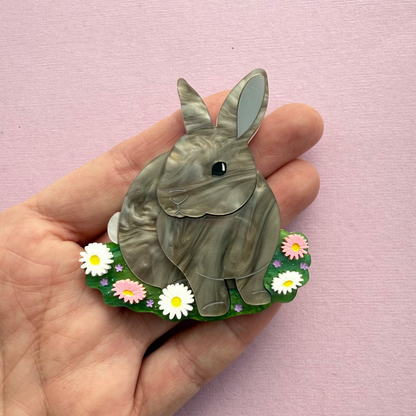 Preorder Gus the Grey Bunny Brooch