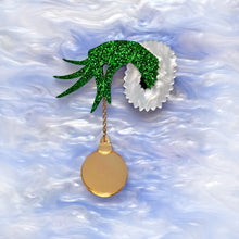 Load image into Gallery viewer, Preorder The Grinch Bauble Brooch - Glitter
