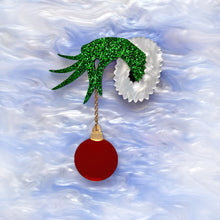 Load image into Gallery viewer, Preorder The Grinch Bauble Brooch - Glitter
