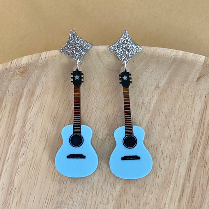 Guitar Earrings - Light Blue