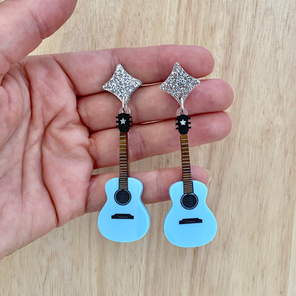 Guitar Earrings - Light Blue