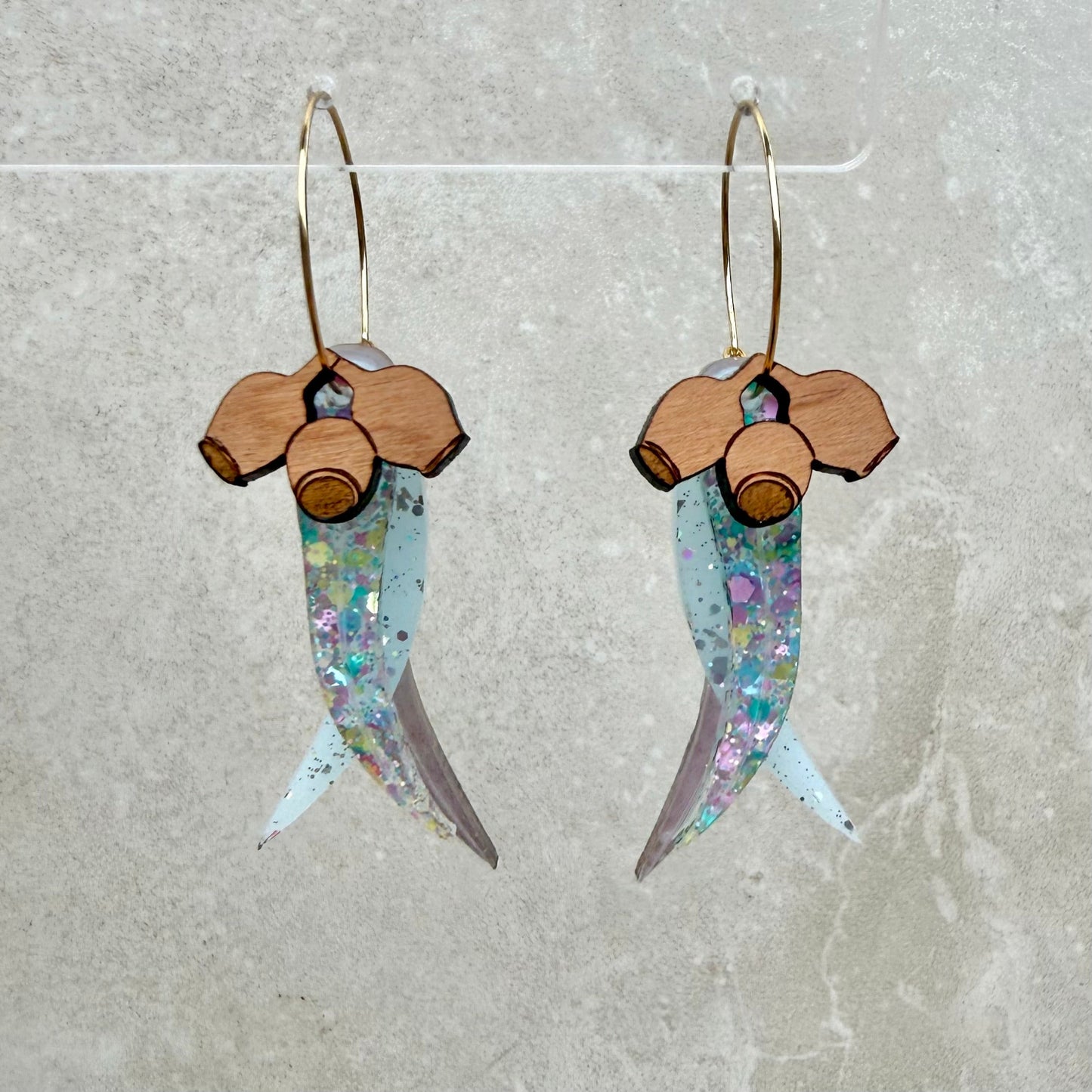 Stacked Gum Leaf Hoop Earrings