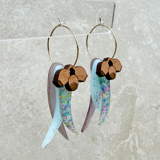 Stacked Gum Leaf Hoop Earrings