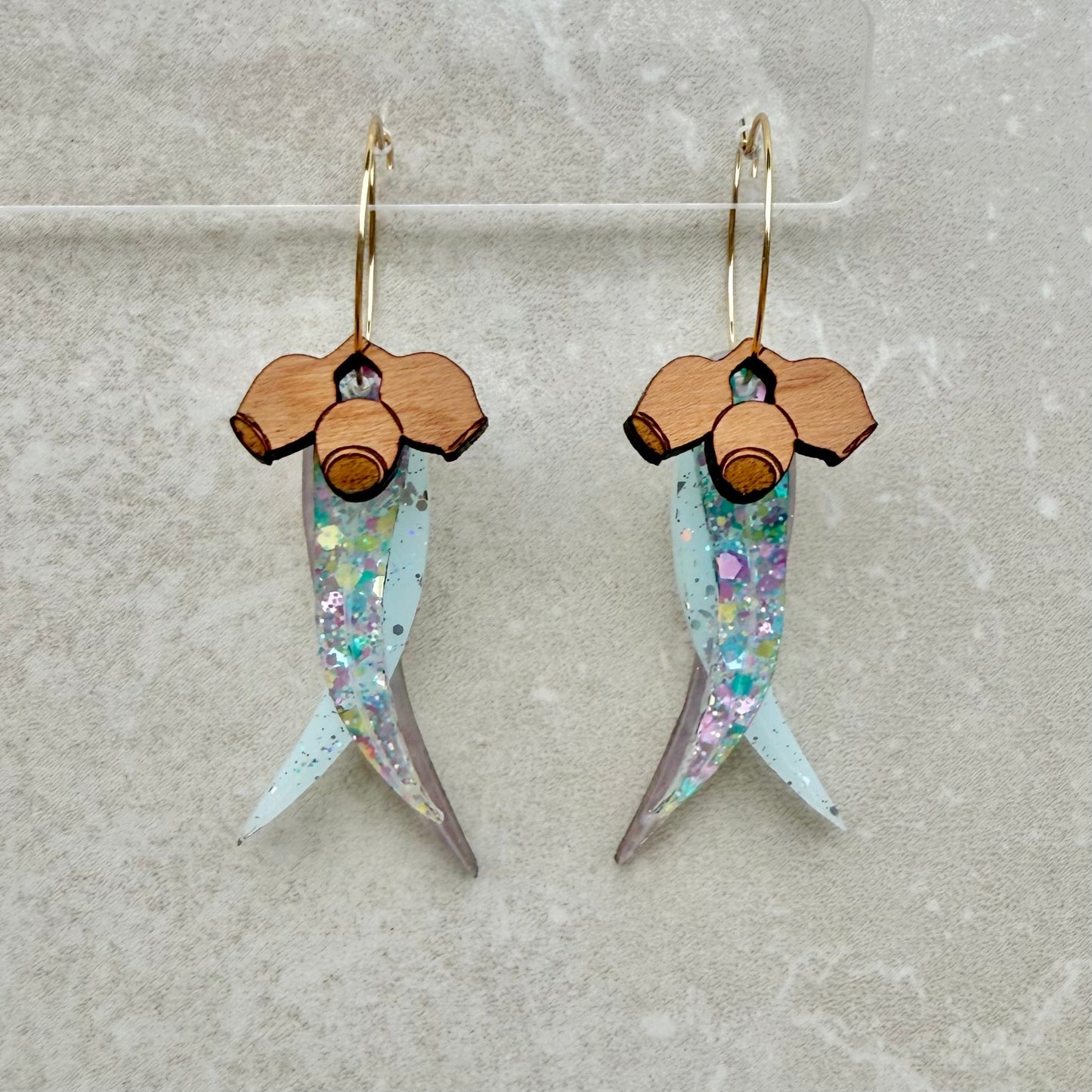 Stacked Gum Leaf Hoop Earrings